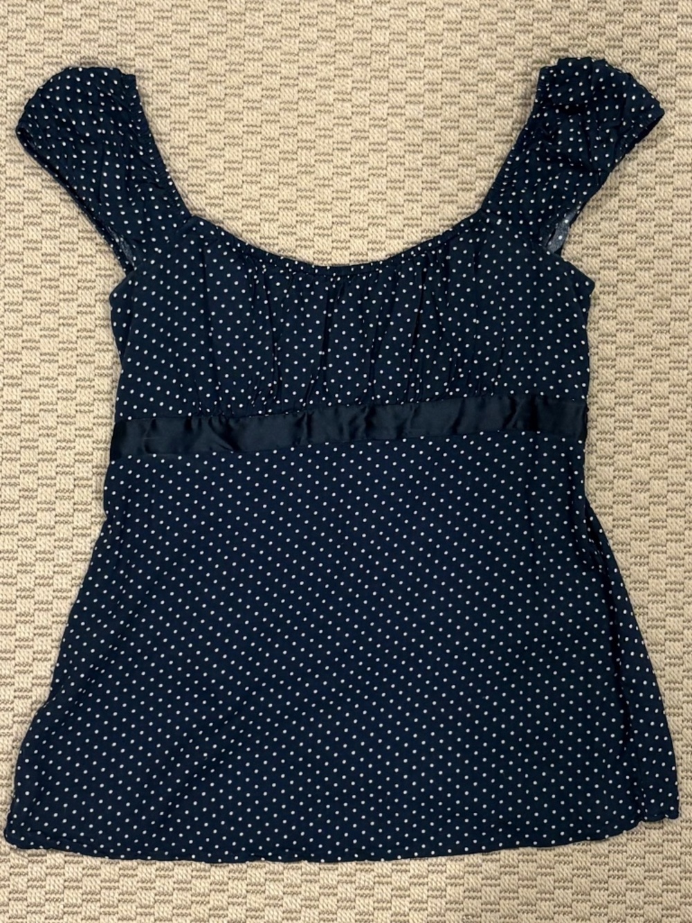 Hollister Navy Polka Dot Easy Satin Tie Babydoll Top